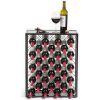 32 Bottle Wine Rack with Black Glass Top Shelf, Free Standing for Home, Kitchen and Bar