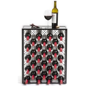 32 Bottle Wine Rack with Black Glass Top Shelf, Free Standing for Home, Kitchen and Bar