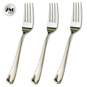 JL Prime 280 Piece Silver Plastic Forks Set, Re-Usable Recyclable Plastic Forks, Silver Plastic Forks, Great for Wedding, Anniversary, Rehearsal