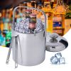 1.3L Stainless Steel Double Wall Ice Bucket, Ice Bucket with Lid & Tongs