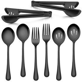 Walchoice 8 Pieces Serving Utensils Set, Stainless Steel Hostess Set, Includes Slotted Spoon/Serving Spoon/Serving Fork/Serving Tongs (Brand: Walchoice)